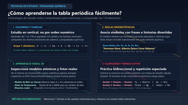 Cómo aprenderse la tabla periódica de manera fácil: mnemotecnias, familias y repaso activo